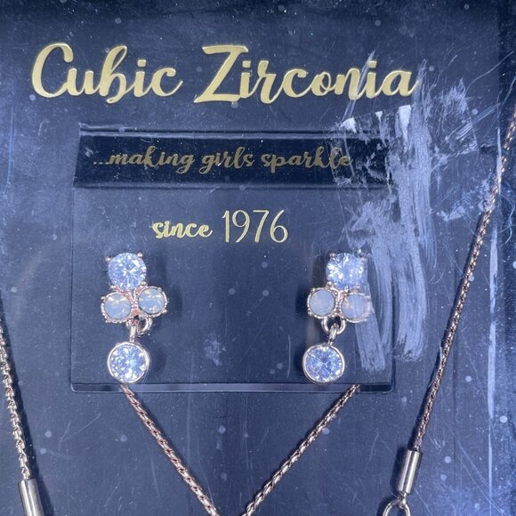 Cubic Zirconia Necklace Earring Set Adjustable Glam Sparkly Gift Holiday New - Picture 2 of 10